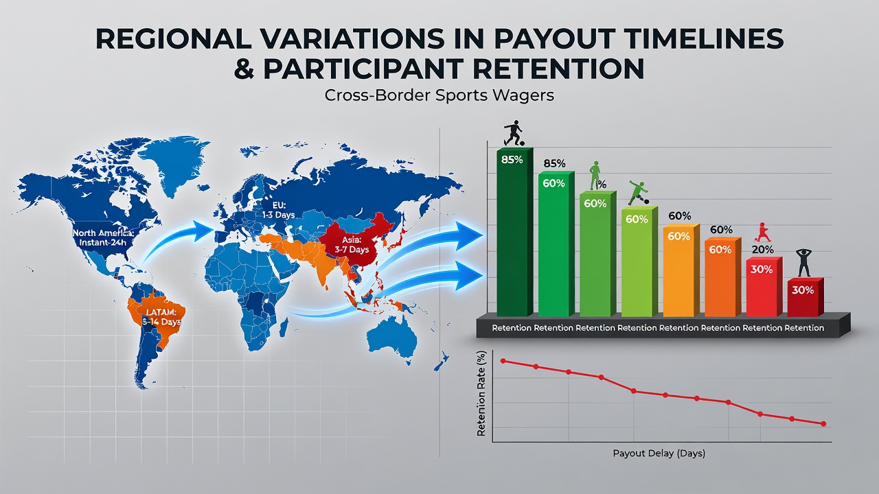 Map showing global sports betting payout timelines across different regions